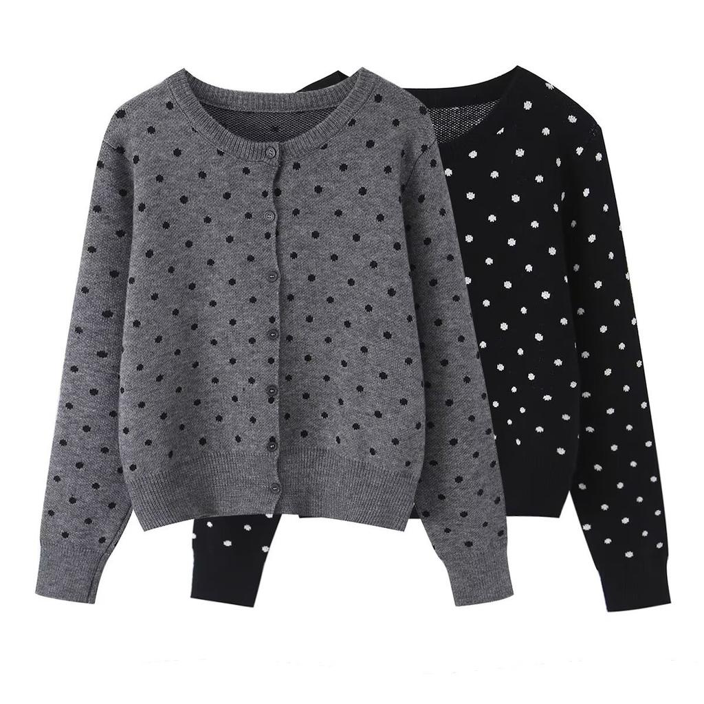 European and American style, new women's clothing, classic, foreign style, versatile, fashionable, polka dot cardigan sweater