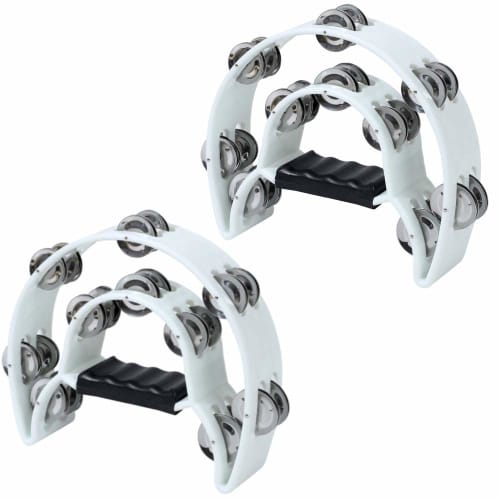 AllBright Tambourines, Semicircular, Set of 2 (White), Perfect for Musical Instruments, Percussion, Karaoke, and Energizing