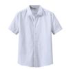 Men's Summer Heavyweight White Short-Sleeve Cotton Shirt - Solid Color Casual Lapel Design