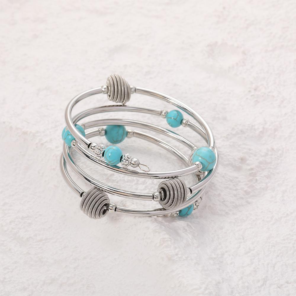 Natural Turquoise Winding Bracelet, Volcanic Stone Blue Stone Multi-Layer Women'S Natural Stone Bracelet.