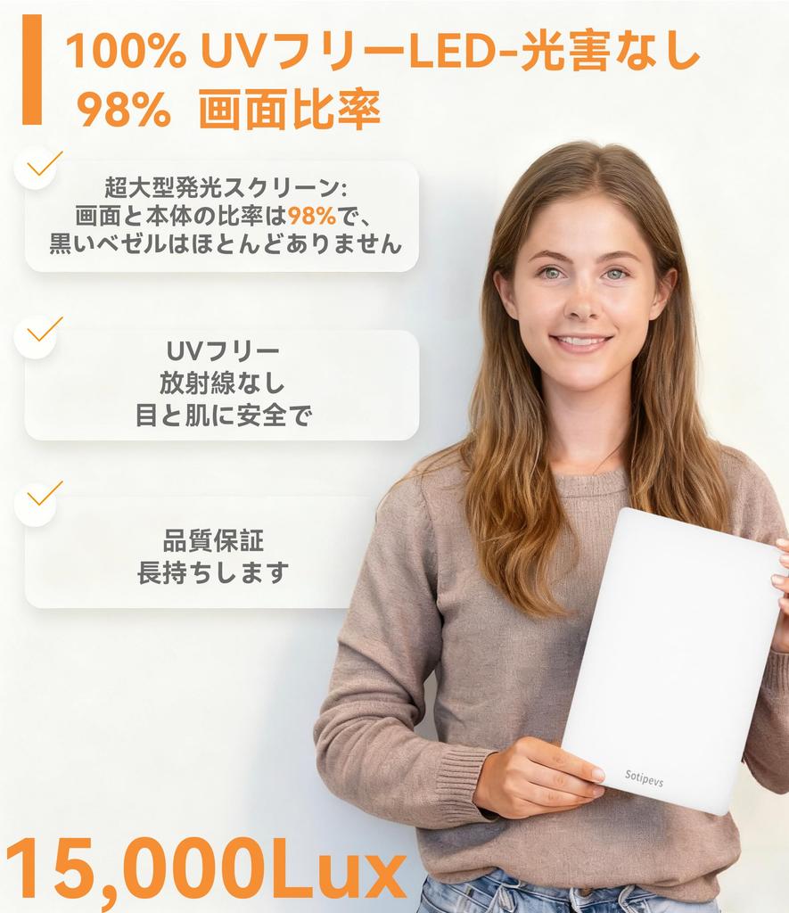 Hochintensive LED-Tageslichtlampe mit 12-Zoll UV-freiem Panel, 15.000 Lux, Ideal für Nachtschichten, verbesserten Schlaf und Nachttischnutzung. Einstellbare Farbe