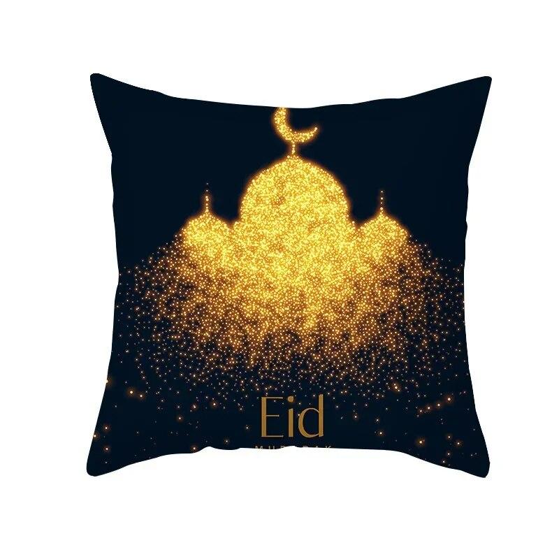 Golden Ramadan Eid Mubarak Moon Mosque Decorative Cushion Cover Islamic Pillow Cover for Sofa Home Car Decoration