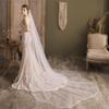 Wedding Veil with Comb Delicate Leaves Embroideries One Layer Long Drop Illusion Tulle Cathedral Length Chapel Veils
