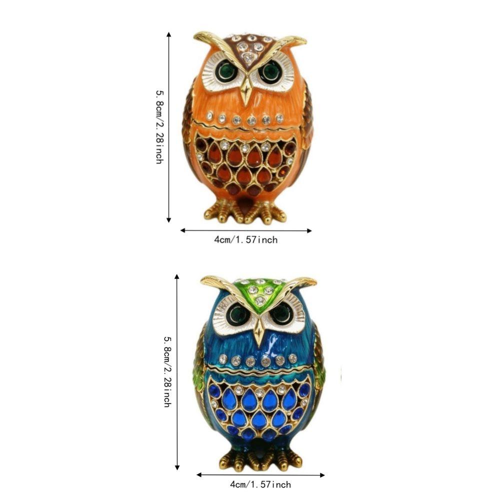 Zinc Alloy Owl Trinket Box Enameled Finish Owl Keepsake Box Classic Ring Holder Box For Rings