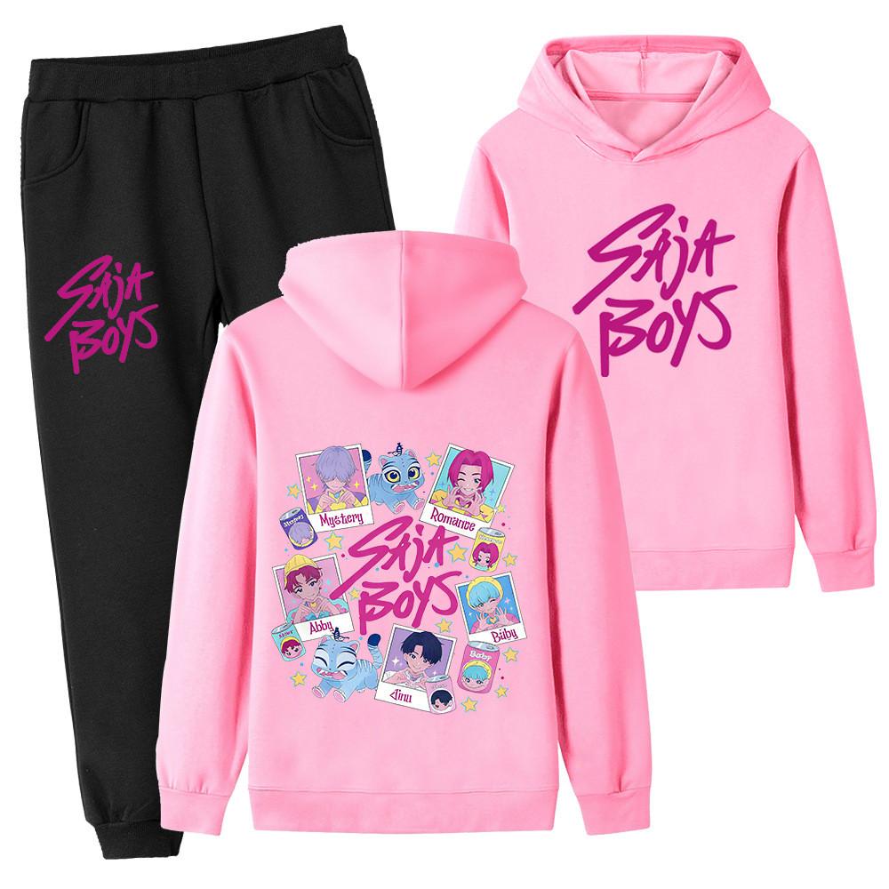 PB1206-2 Kids Boys Girls Kpop Mira Zoey Rumi Sajaboys Double-sided Print Long Sleeves Hoodie Pants Trousers Clothes Sets