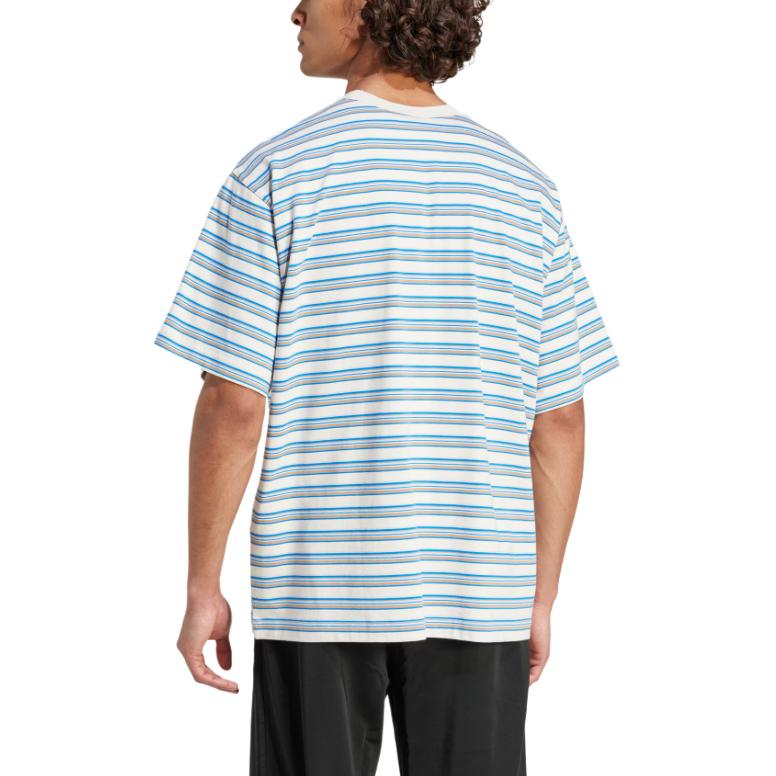 Adidas Originals Stripe T-Shirt Fashion Versatile Round Neck Short Sleeve Men Tops White Blue Light-Orange KB8355
