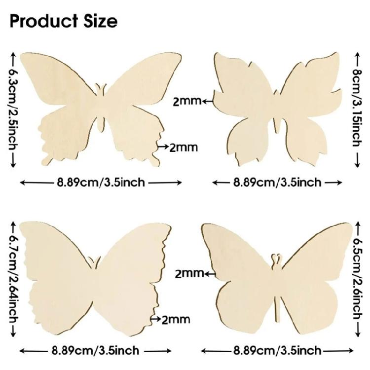 48pcs Butterfly Wood Slices Unfinished Wooden Blank-Chips Embellishments Craft
