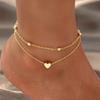 Single-piece Women's Gold Double-layered Heart Anklet, Simple Beach Foot Jewelry, Suitable for Beach Vacations and Leisure Activ
