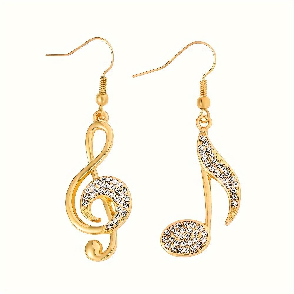 Exquisite Rhinestone Music Symbol Pendant Drop Earrings Fashion Asymmetric Earrings Women's Elegant Trendy Party Zircon