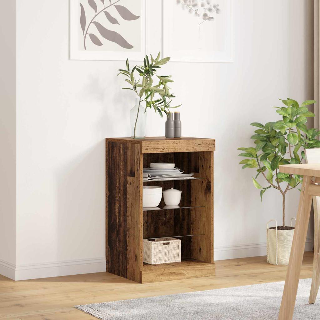 LED Sideboard Reclaimed Wood Look 41 X 37 X 67 Cm Engineered Wood