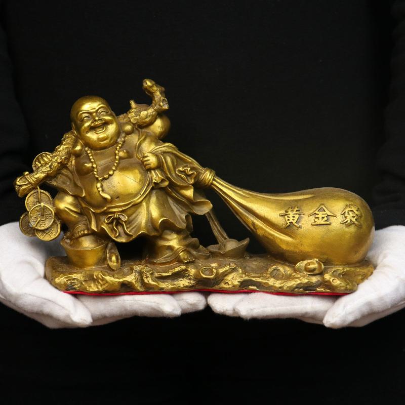 Copper Maitreya Buddha Statue Big Belly Laughing Buddha Ornament Monk Gold Bag Company Opening Gift