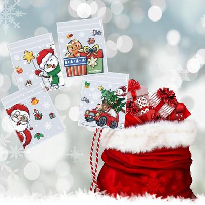 100Pcs Christmas Gift Pouch Clear Self-Adhesive Bag For Candy Cookie Packaging Christmas Party Favor Supplies Snack Baking Bag