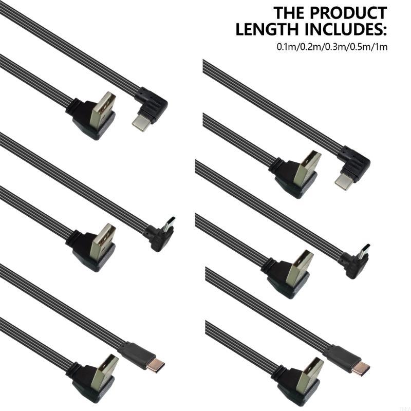 USB 2.0 Male to USB C Data Cord Wire Straight Head/90 Degree Bend Flat Cable for Tablet Phones 480Mbps Data Transfer