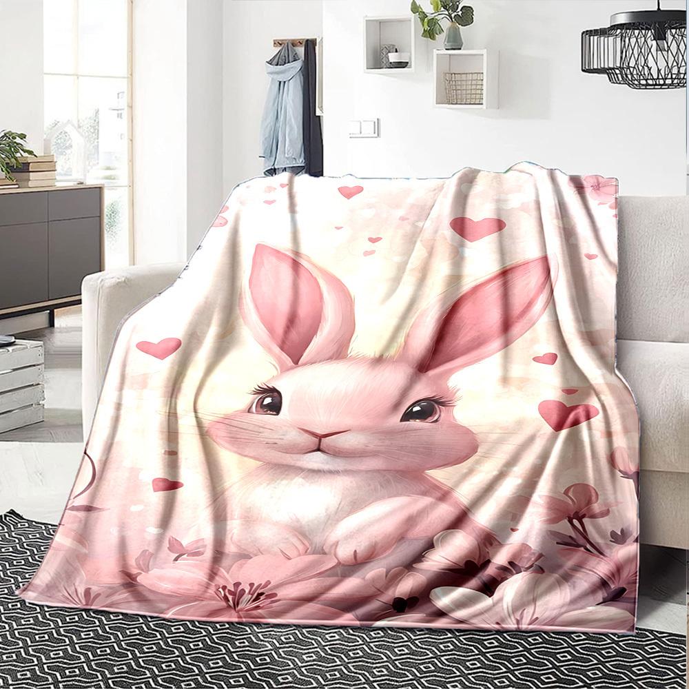 1pc rabbit flowers blanket Lightweight Flannel Throw for Sofa Bed Travel Camping Livingroom Office Couch Chair
