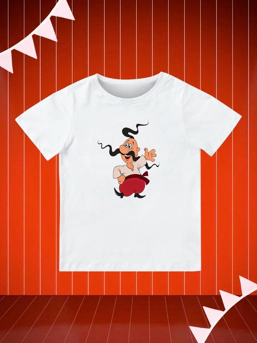 Round Neck Printed Pattern Pullover Short Sleeve Kids Tops Cossacks 100