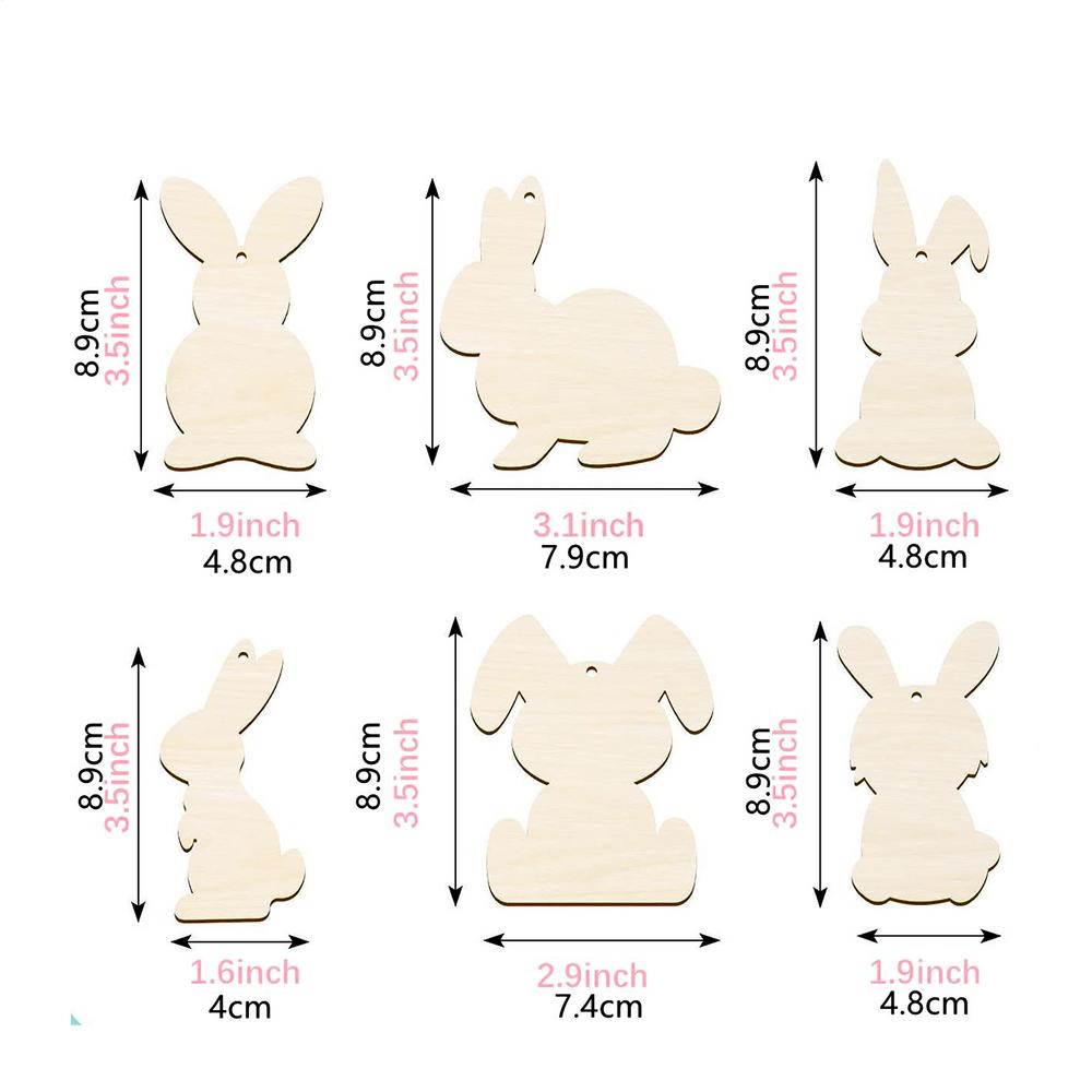 36 шт. Пасхальные деревянные незаконченные заготовки в виде кроликов 89 мм, незаконченные подвесные украшения в форме кроликов, поделки своими руками