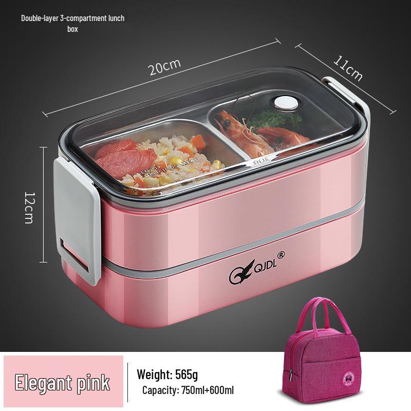 Bento Lunch Box a Doppio Strato in Acciaio Inossidabile, Contenitore Adatto al Microonde per Ufficio e Studenti