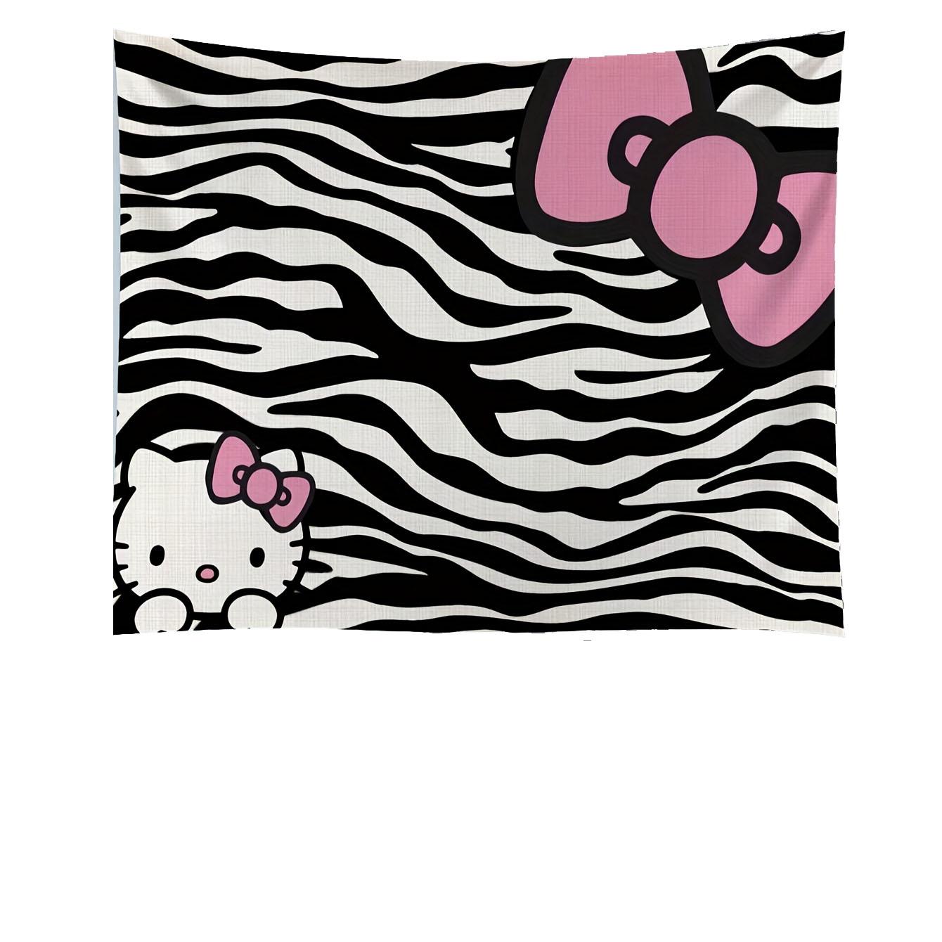 

Sanrio Hello Kitty Anime Tapestry Black White Zebra Print with Pink Bow for Bedroom Decor Party Birthday Gift Flat Print 74x94cm(29x37in)