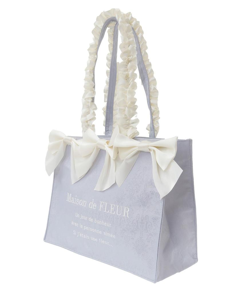 Maison de Fleur Jacquard Ribbon Frill Square Tote Bag, Blue, Size F, 08000628500