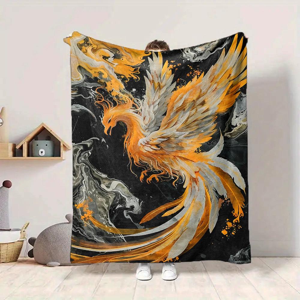 1pc Phoenix Print Blanket, Lightweight Flannel Throw For Sofa, Bed, Travel, Camping, Livingroom, Office, Couch, Chair, And Bed,