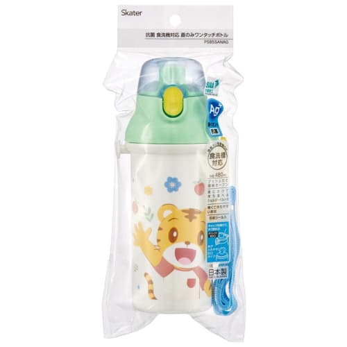 Skater Children's Water Bottle, 480ml, Direct Drinking, Plastic, One-Touch Operation, Dishwasher Safe, Made in Japan, Shimajiro 23, for Boys and Girls