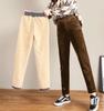 Pantalons Harem en Velours côtelé à Taille Élastique pour Femmes Pantalons Amples Coréens Effilés Hiver Épais Doublés Sherpa 2 Styles Polaire/Sans Polaire Pantalons Casual Style Papa