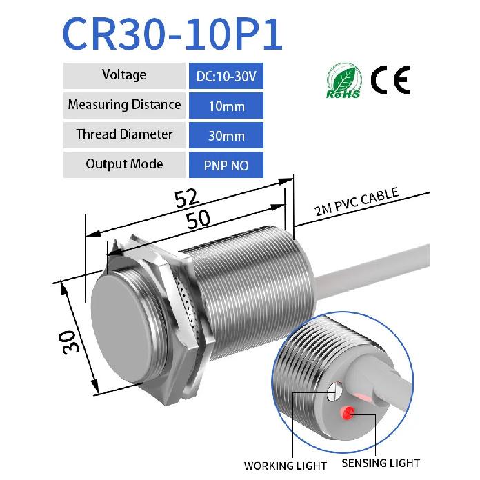 GTRIC M30 Capacitive Proximity Sensor 10-30VDC NPN PNP NO NC Flush Non-Flush Non-Metal Liquid Level Switch With 2M Cable