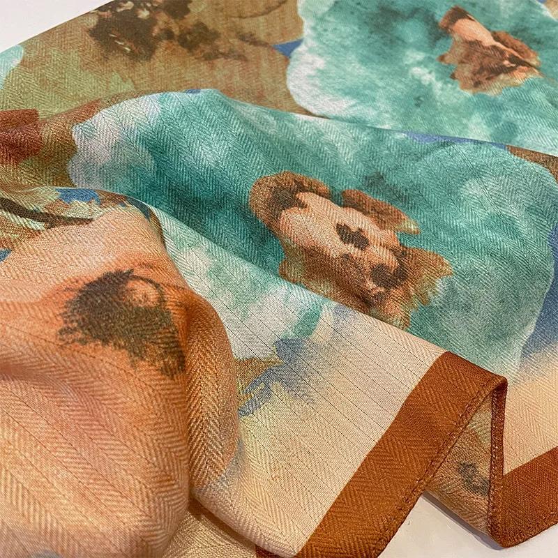 New Retro Floral Print Hair Headband Velvet 70cm Square Scarf Women Soft Cotton Neckerchief Female Neck Tie Lady Head Hijab Gift