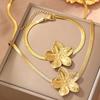 Elegant Vintage Flower Pendant Jewelry Set for Women Stainless Steel Necklace and Bracelet Perfect for Formal Occasions