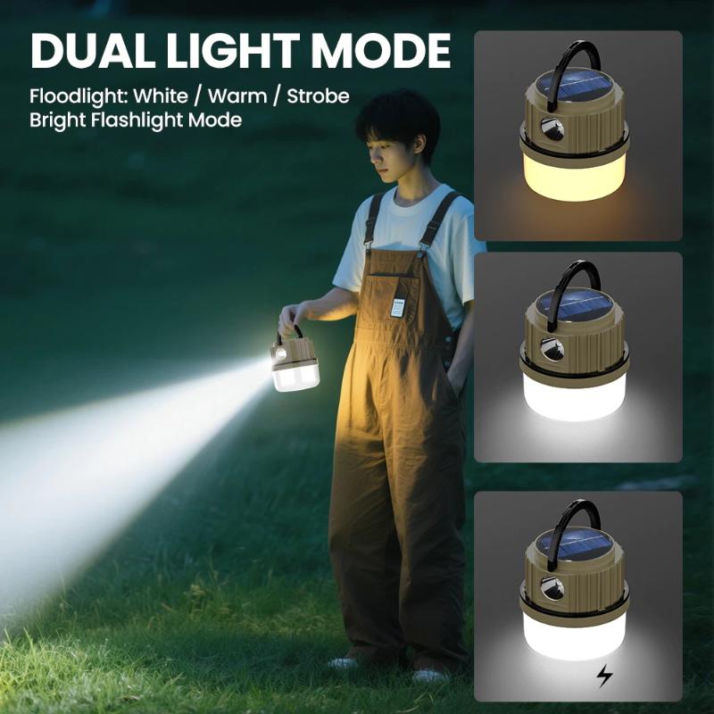 Solar Camping Light 2400Mah Rechargeable Led Ipx5 Waterproof Portable Emergency Lamp Outdoor Multifunctional Camping Light