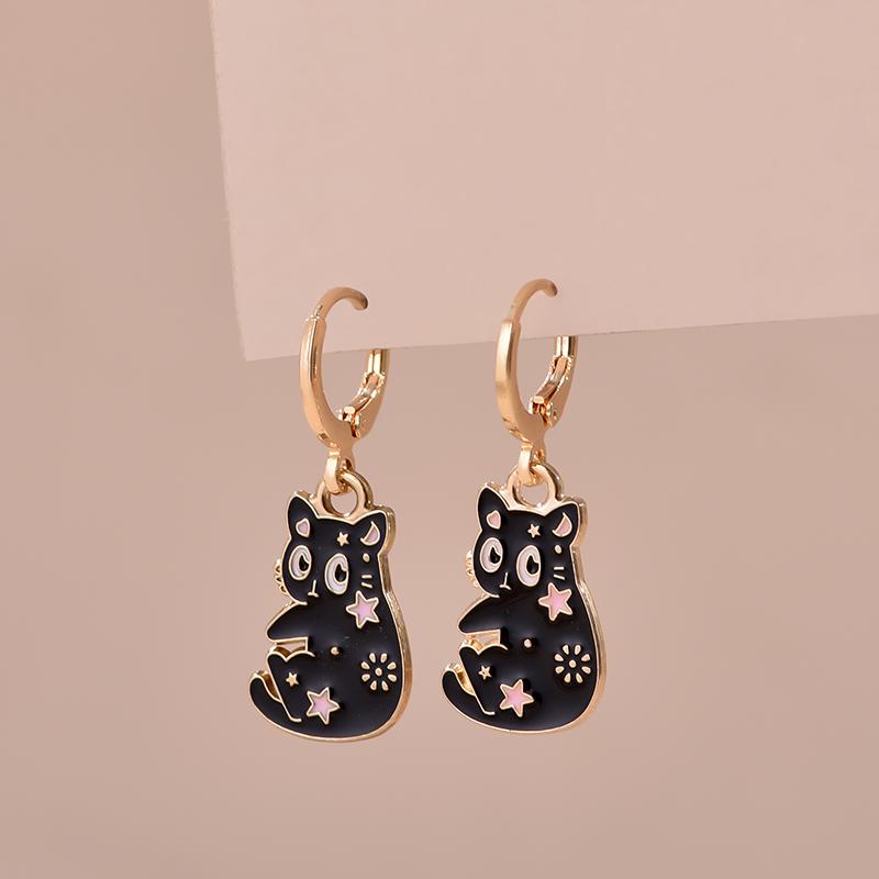 Colorful Aesthetic Animal Cat Rabbit Koi Dragon Earrings For Women Girls Enameled Delicate Gold Color Hoop Earrings Jewelry Gift