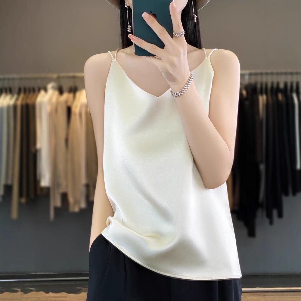 

Women s Ice Silk V-Neck Spaghetti Strap Tank Top - Sexy, Backless, Sleeveless and Versatile for Summer M (100-110 jin)