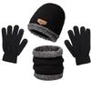 3-Piece Winter Men'S Hat Set Scarf Gloves And Neck Warmer All In One Fleece-Lined Knitted Hat