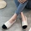 Women's Cloth Shoes Fashion Strip Plaid Tweed Straw Shoes Retro Flax Espadrilles Female Flats Slip-on Loafers Beach Casual Shoes
