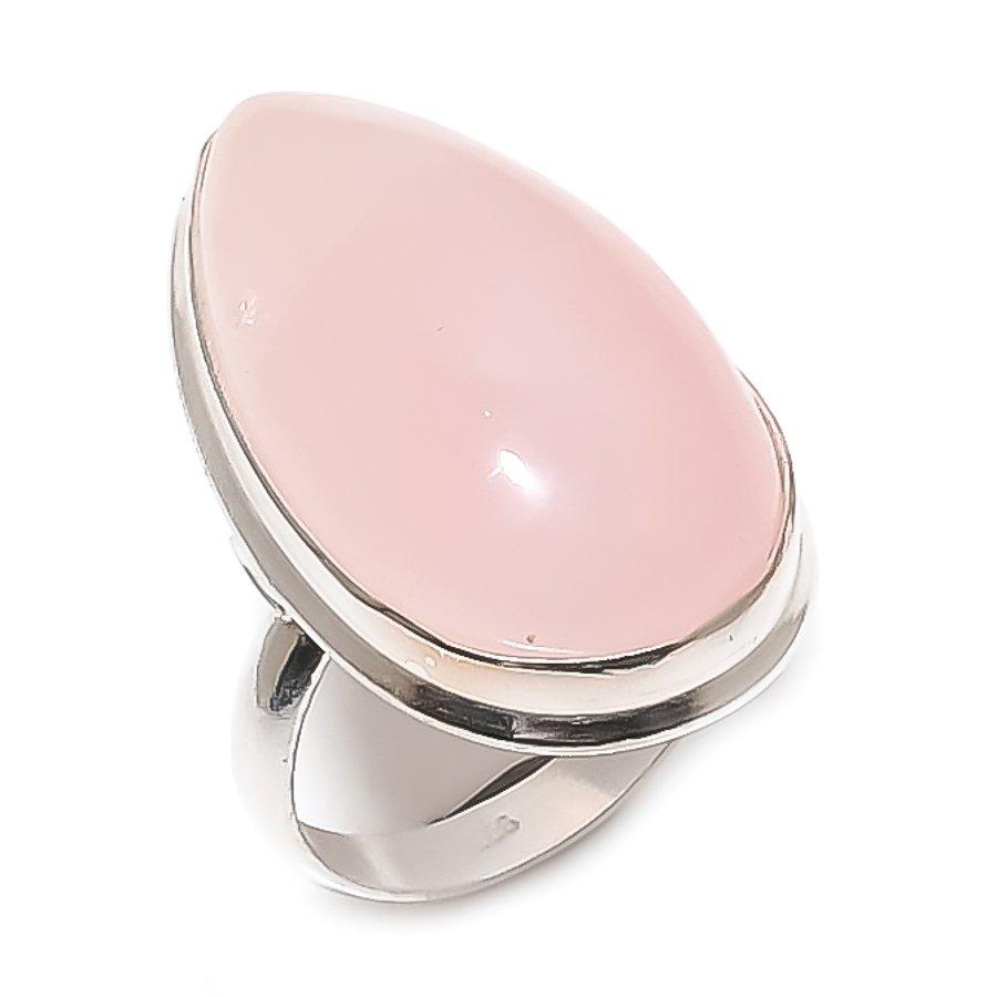 Rose Quartz Gemstone Handmade 925 Sterling Silver Jewelry Ring Size 7.5 S9I03