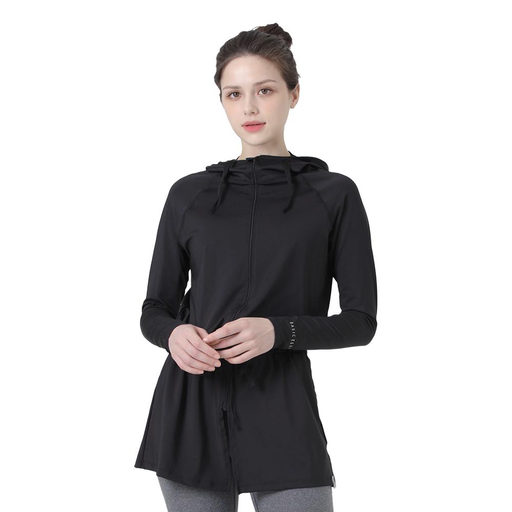 Beijigelleu Women'S Beach Outer Long Hooded Zip-Up Rash Guard Top Black Bel-T235K