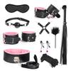 BDSM Bondage Bundle Set Leather Plush Blindfold Handcuffs Whip Nipple Clip Adult Sex Toys Women Erotic Restraint Game Kit