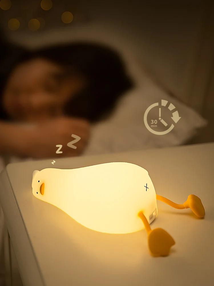 Lying Flat Duck Night Light Silicone Dimmable Nightlight Rechargeable Bedside Touch Lamp for Breastfeeding Kawaii Room Regalos