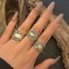 Vintage vintage distressed floral pattern ring set with jointed ring and exaggerated punk style opening ring