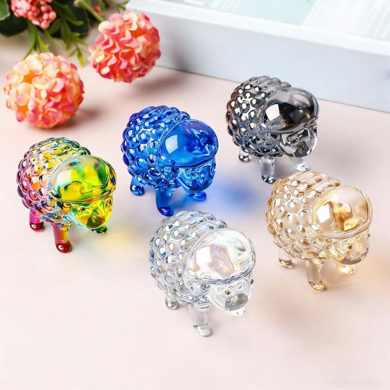 Playful Colorful Sheep Small Sculptures Glass Texture Delicate Decorative Ornament Suitable for Indoor and Outdoor Use