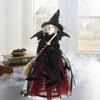 Halloween Witch Doll with Broom Small Witch Figurine with Gauze Skirt Spooky