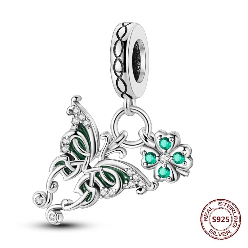 Butterfly Charm copper Authentic Pink Blue Zircon Fly Butterflies Safety Chain Clip Charm Bead Charms Compatible With Bracelets Do It Yourself Jewelle