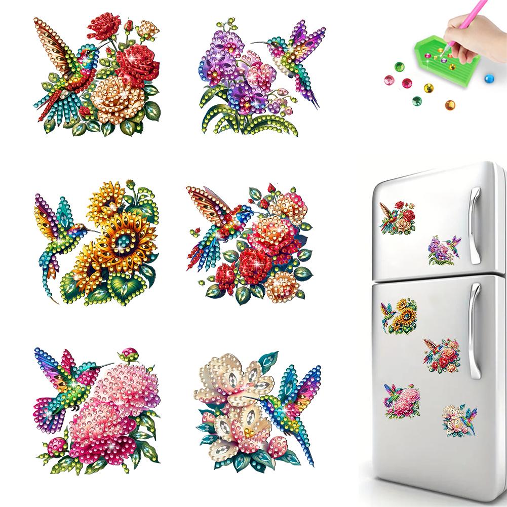 5/6/8Pcs Full Drill Fridge Magnets Sticker Cartoon Animals Flower Diamond Painting Magnets Refrigerator for Adults Kids Beginner