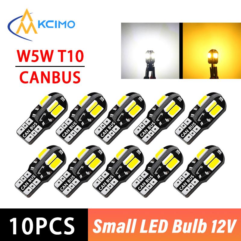 10pcs T10 W5W 194 LED Bulbs CANBUS No Error 12V 5W High Lumen Car Interior Side Marker Light 3030 SMD White Amber Red Bulbs 7