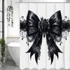 Black Bow Floral Shower Curtain, Bathroom Decorative Shower Curtain, Waterproof Shower Curtain With Hooks