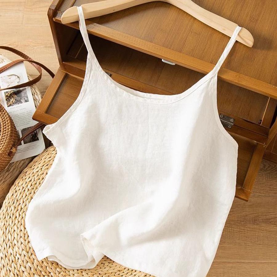 Летний новый стиль Богемский хлопок лен жилет женский свободный топ однотонный простой без рукавов майка плюс размер M белый