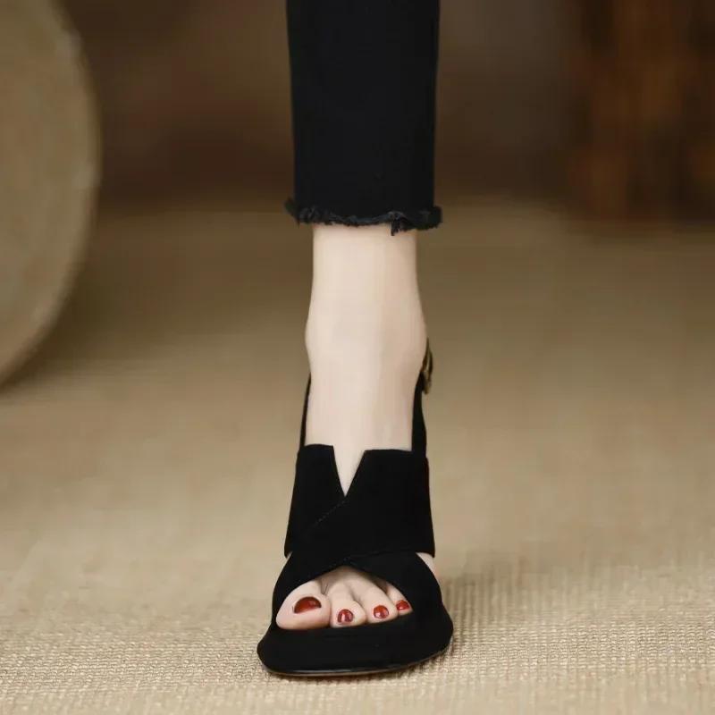 Women Cross Strap High Heels Sandals Summer New Black Hook Heels Party Shoes Woman Buckle Strap Platform Sandals