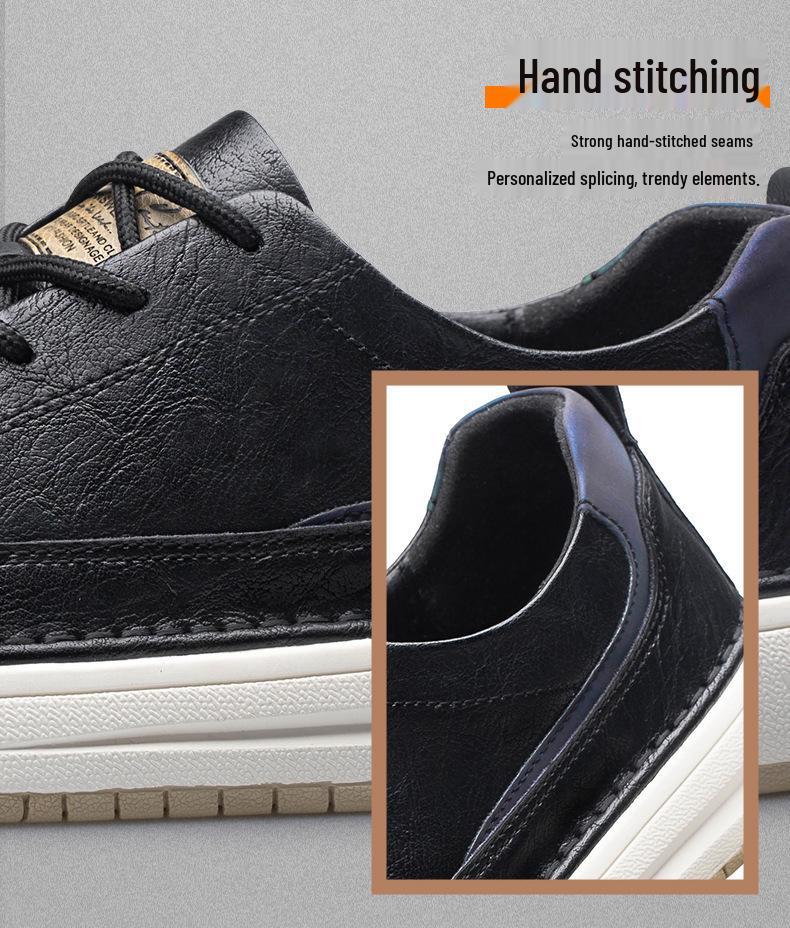 Men's Summer Cowhide Round Toe Breathable Leather Sneakers