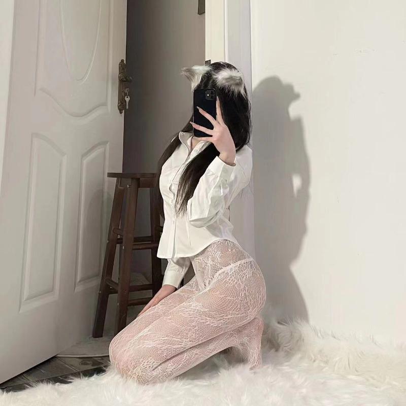 Classic Lolita 1 paire Collants en dentelle ajourée blanche et noire Maille Fond en rotin floral Bas sexy Chaussettes résille