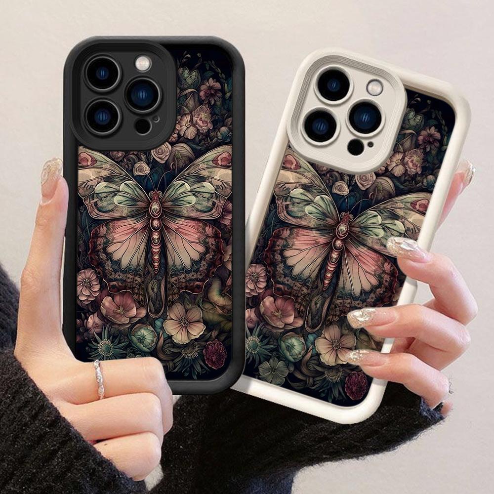 JT106 Butterfly and Flowers for iPhone 17 16 15 Pro Max Samsung S26 S25 S24 Ultra A17 A16 A07 A56 A06 A15 Xiaomi 15T Redmi 15c 14C 13C Soft TPU Case